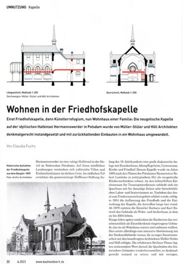 2023_04 | Bauhandwerk | Umbau der ehemaligen Friedhofskapelle auf Hermannswerder in Potsdam zum Wohnhaus